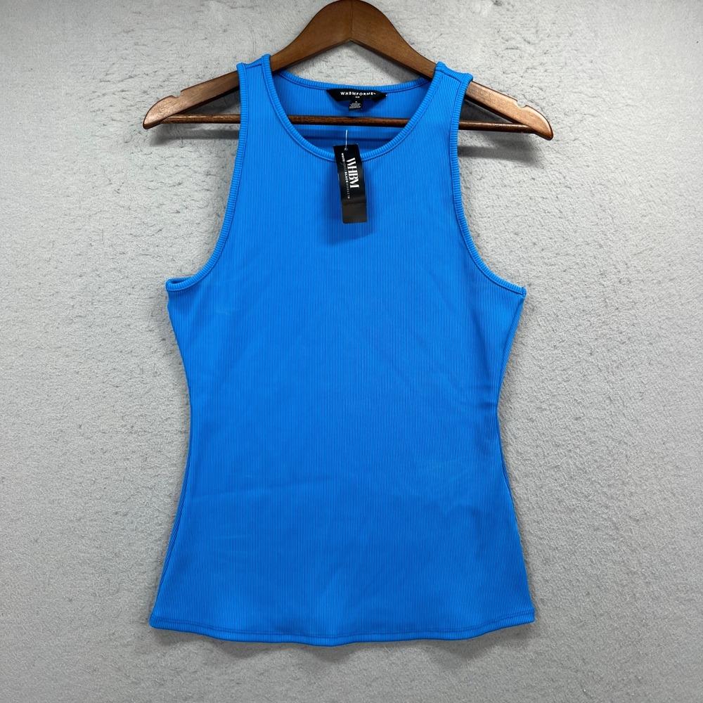 WHBM Rib Tank Top Womens Large Blue Isla Ribbed Sleeveless Casual WHBMFORME NEW